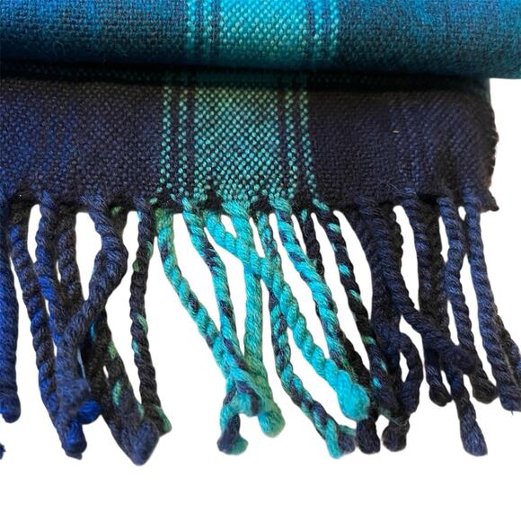 Avoca Irish Lambswool Scarf Blue Plaid Woven Pure Wool Knit Ireland 72” x 10” - Picture 2 of 4